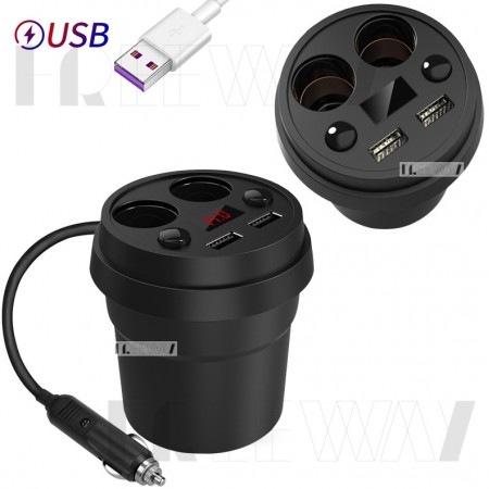 Розгалужувач прикурювача автомобіля з 2 юсб usb в підсклянник з вольтметром 2 роз'єми 12в і 24в