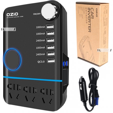 Інвертор автомобильний перетворювач напруги з 12В на 220В OZIO 200W 6USB Black (I20-I)