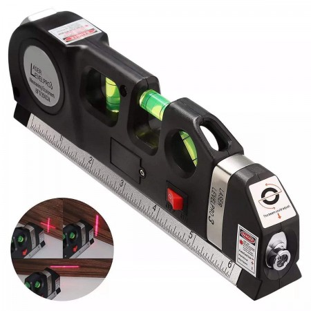 Лазерный уровень для дома с рулеткой и линейкой 4 в 1 Laser Level Pro 3 Черный